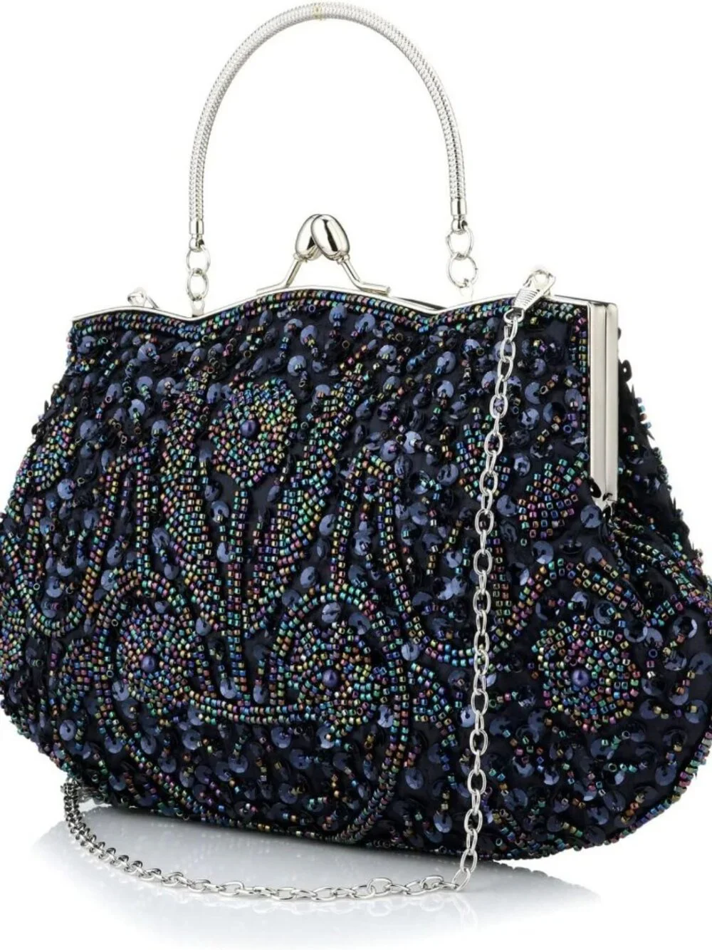 Elegant Beaded Sequin Flower Evening Clutch Bag - Large Handbag for Women